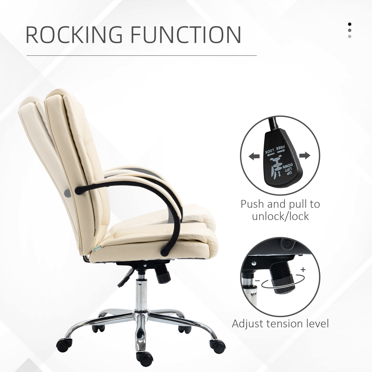 PU Leather Executive Office Chair - High Back, Height Adjustable, Beige