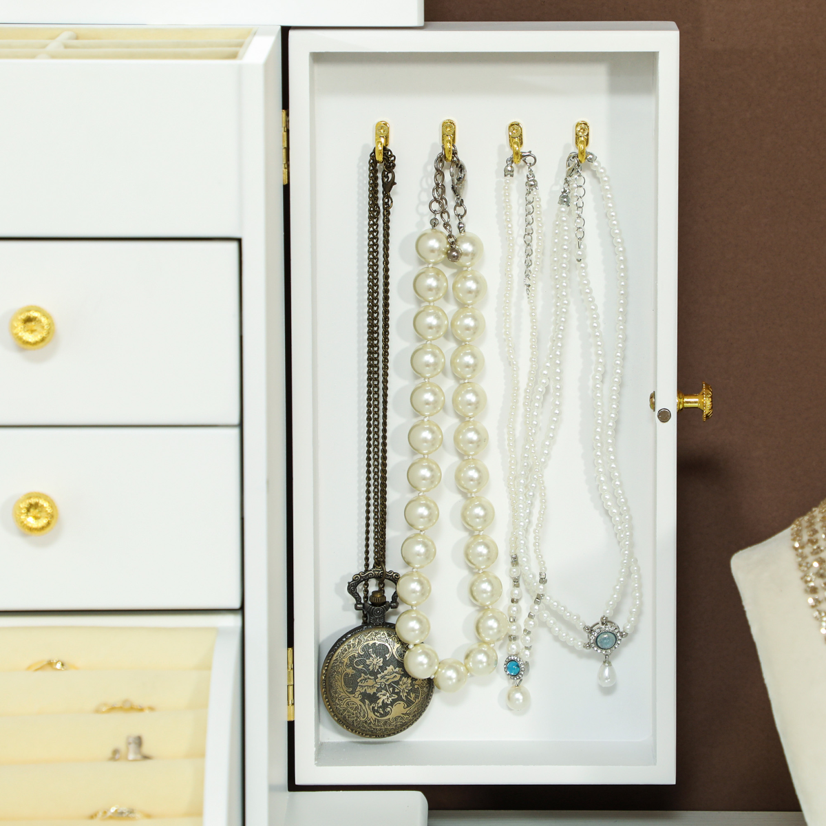 Elegant 4-Tier Jewellery Box with Mirror & Dual Drawers - White Beauty