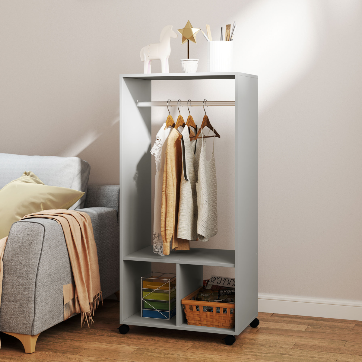 Stylish Open Wardrobe with Shelves & Clothes Rail for Smart Storage