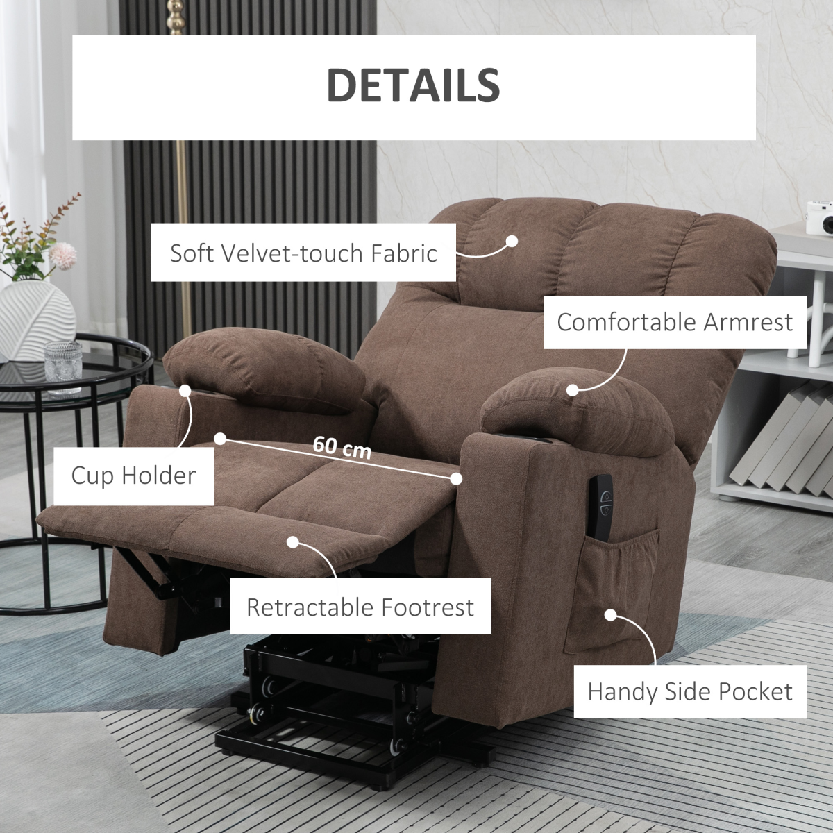 EZ Lift Electric Recliner Chair for Seniors - Comfort & Support in Brown