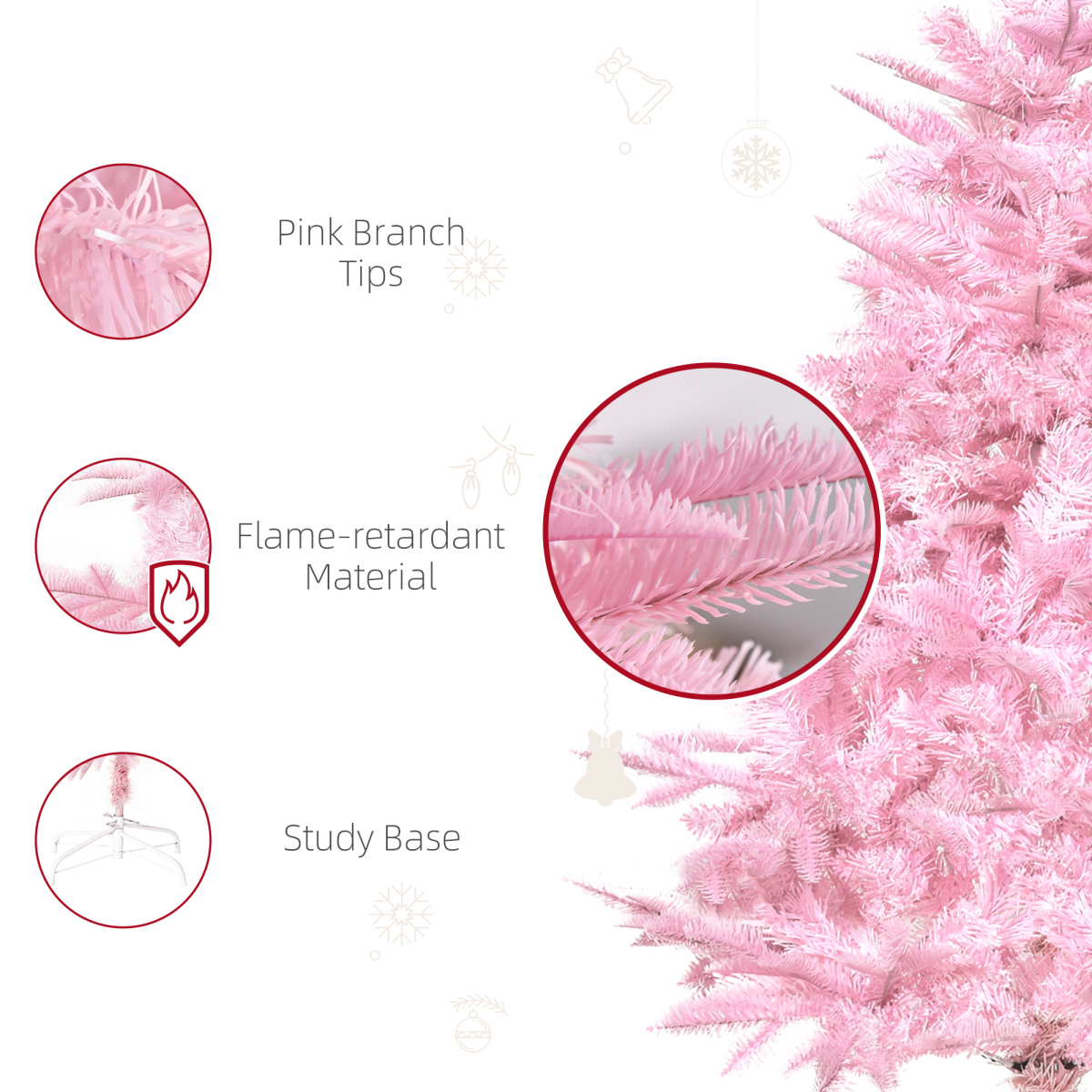 4ft Pink Artificial Christmas Tree - Auto Open, 341-Branch Full Look