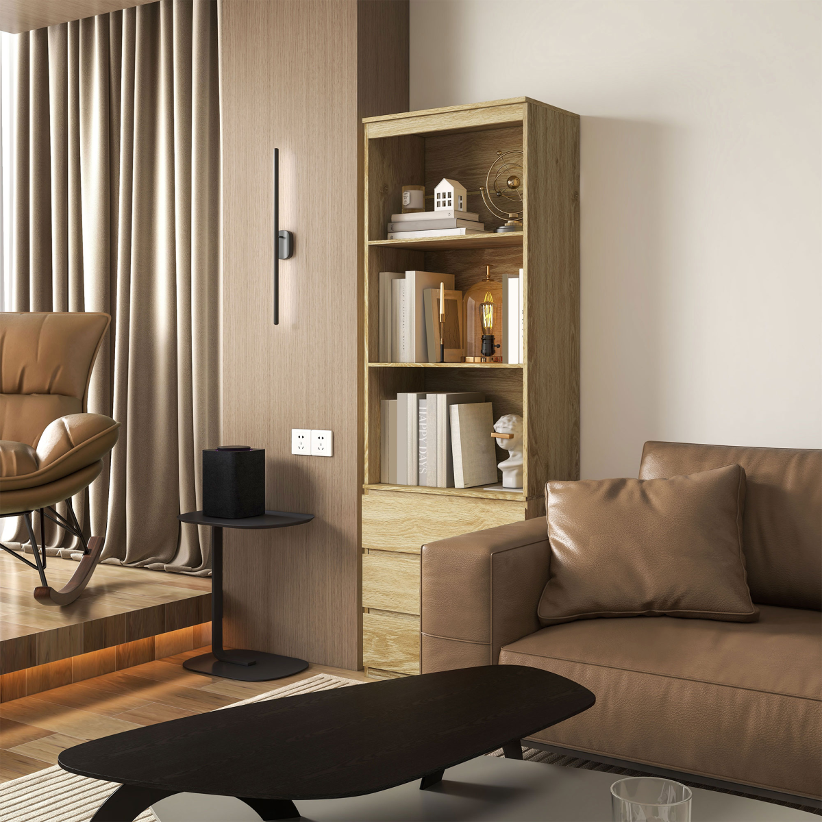 180cm Tall Oak Bookshelf: Stylish Storage & Display Solution
