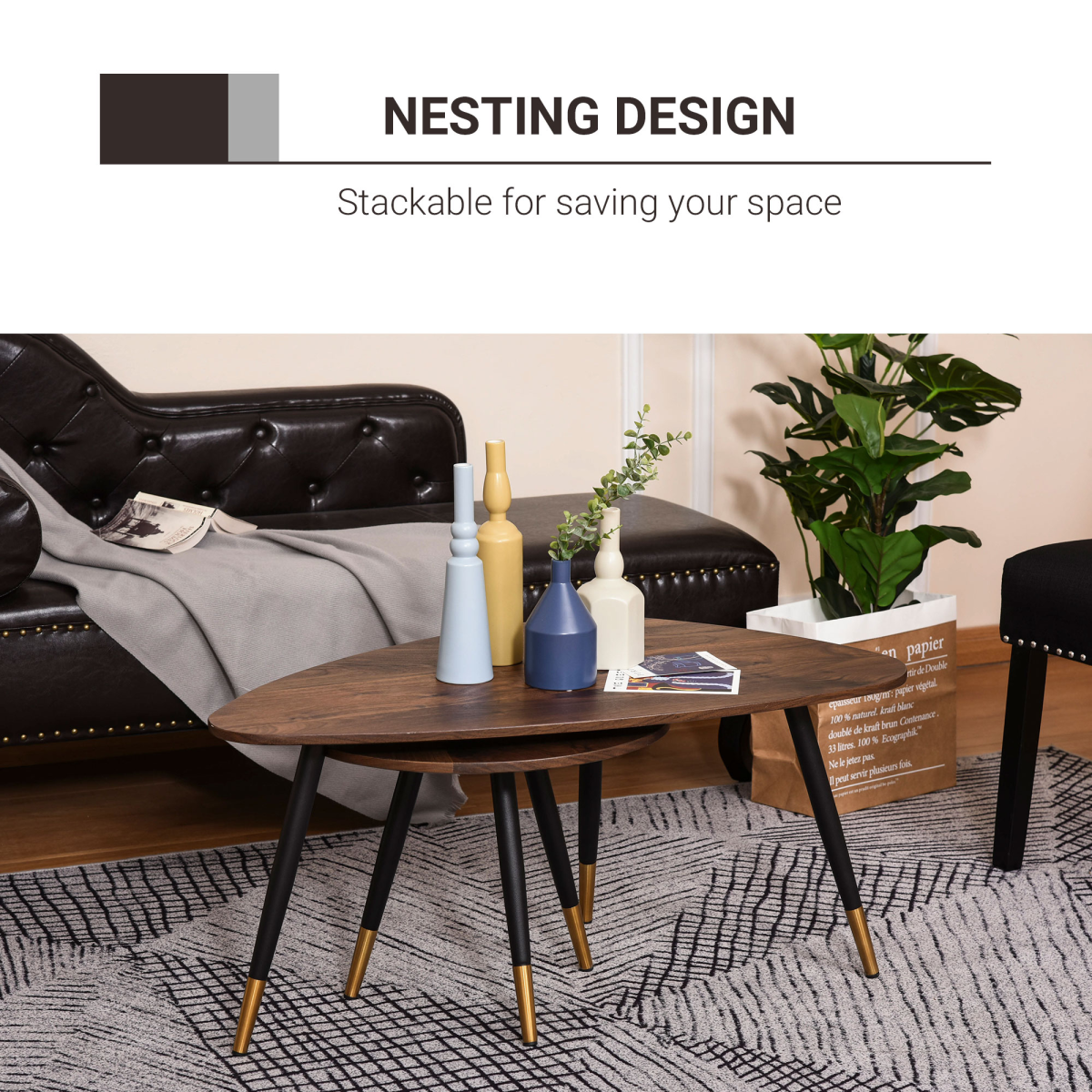 Nesting Coffee Tables Set of 2 - Stackable Sofa Side End Tables