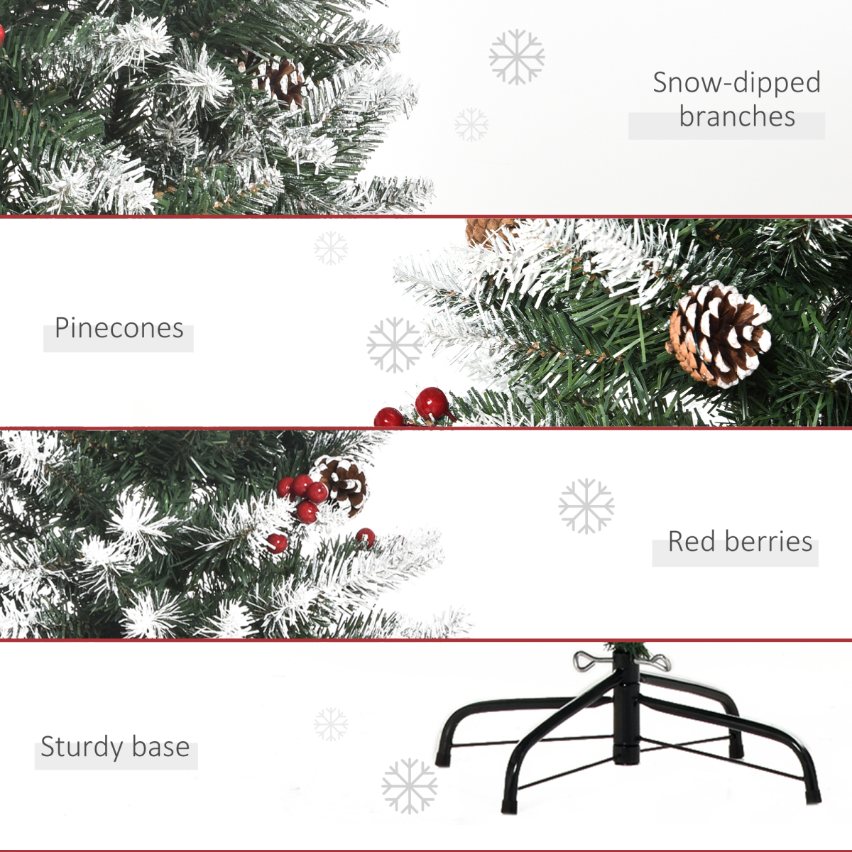 5FT Artificial Pencil Christmas Tree with Berries & Pinecones, Foldable Feet