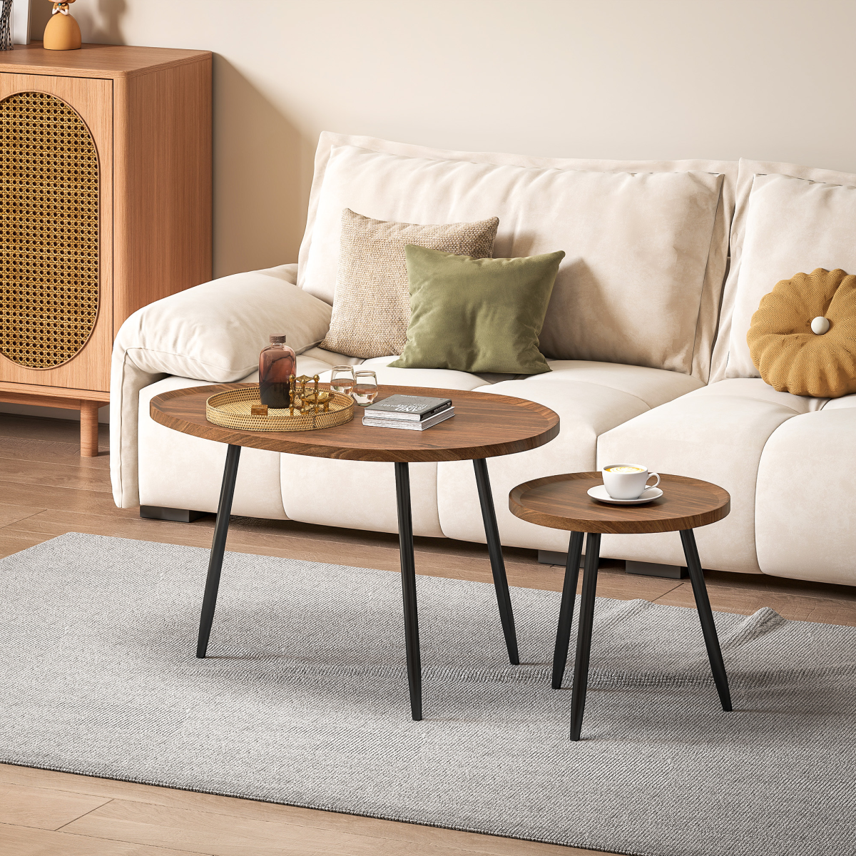 Modern Nesting Tables Set - Chic 2-Piece Side Table with Metal Legs