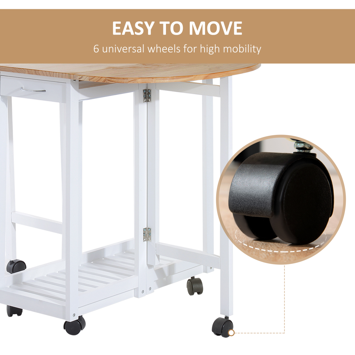 Versatile 3-Piece Wooden Kitchen Cart Set with Rolling Stools & Space-Saving Design