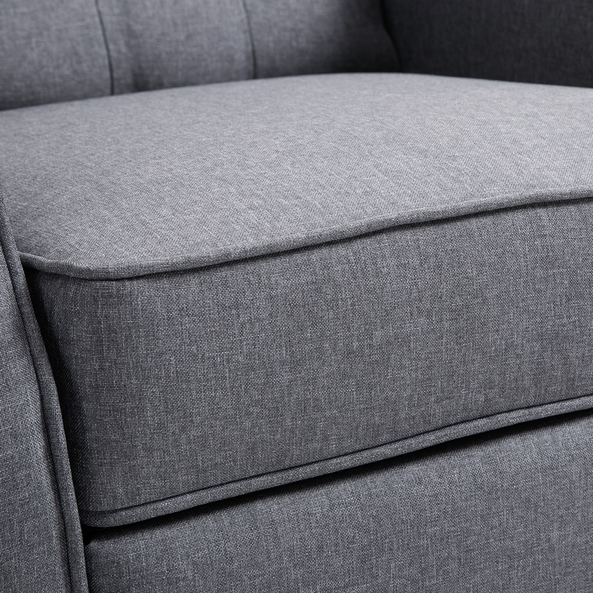Manual Recliner Armchair with Footrest - Light Grey Fabric, Tufted Back