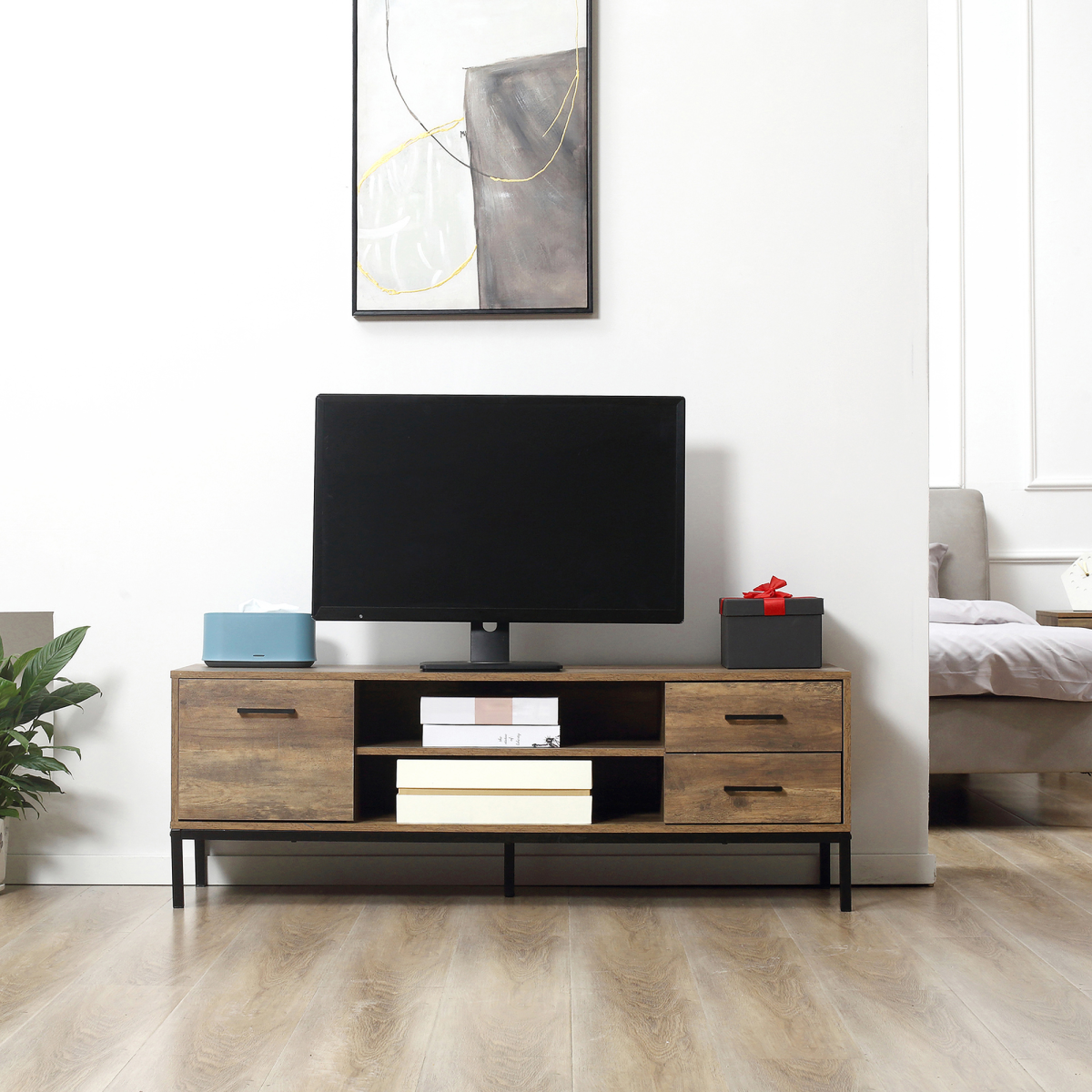 Industrial Chic TV Stand for 50” TVs with Ample Storage & Style
