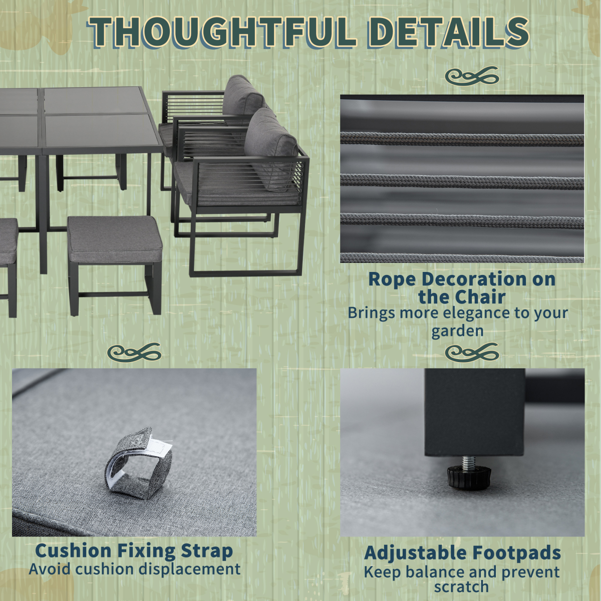 Grey 8-Seater Dining Cube Set: Table, 4 Chairs, 4 Cushioned Footstools