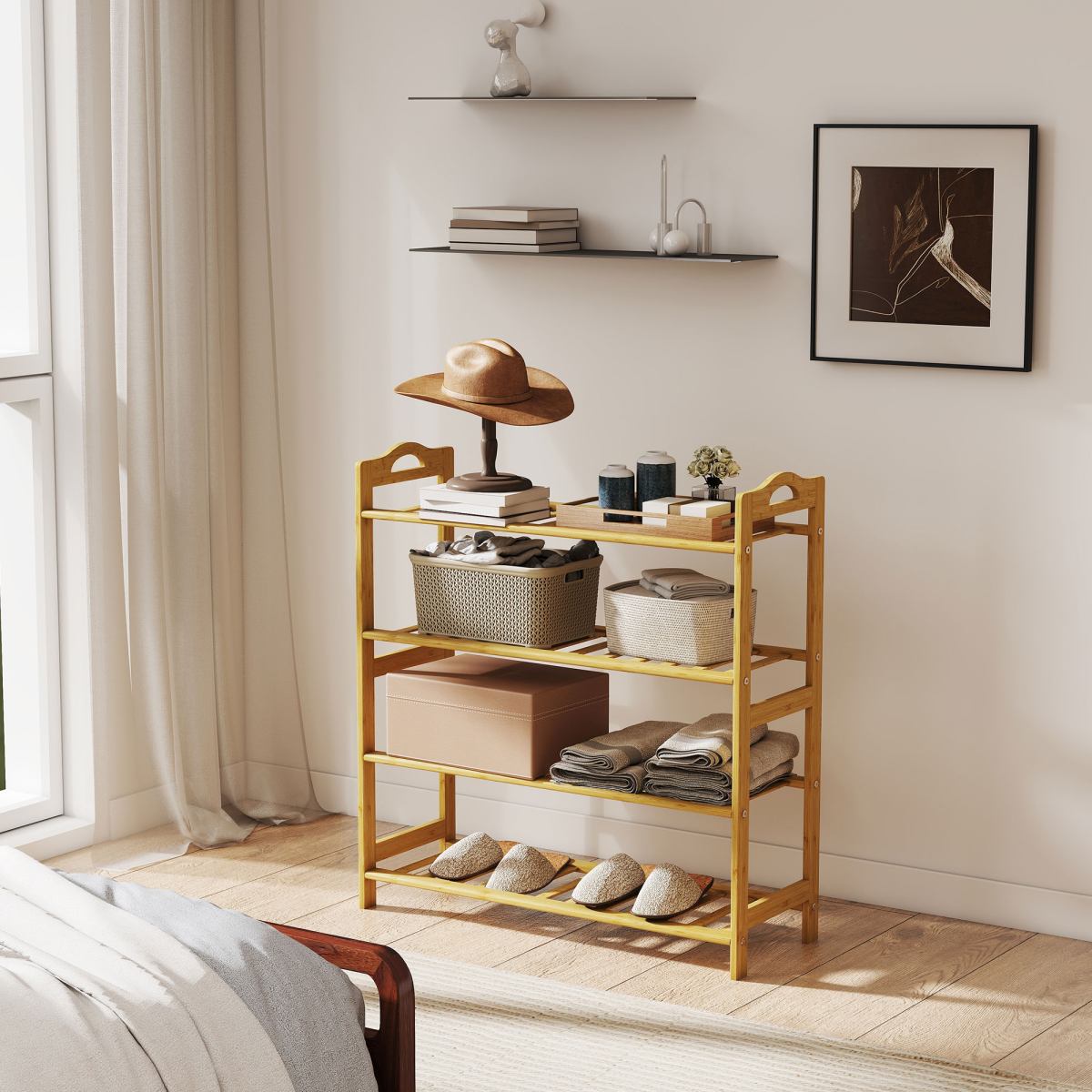 Stylish Bamboo 4-Tier Shoe Rack – Organize with Elegance & Versatility