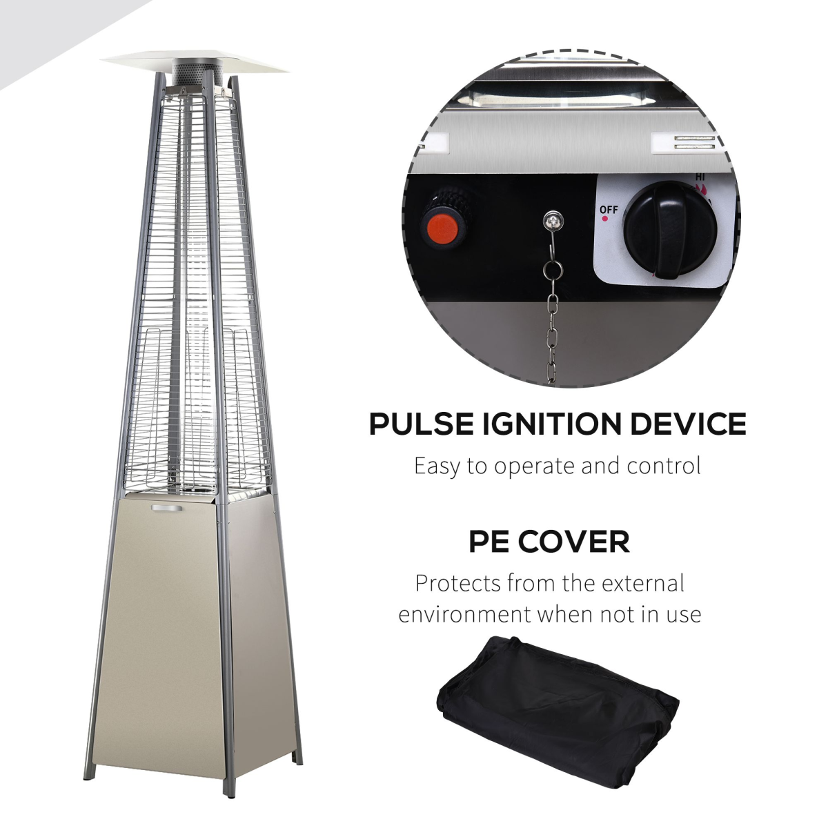 10.5kW Pyramid Patio Gas Heater with Cover - Safe & Portable