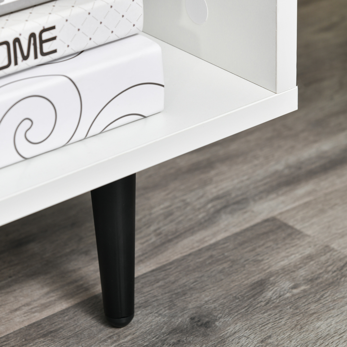 Sleek White TV Stand with Storage, Cable Management & Modern Design