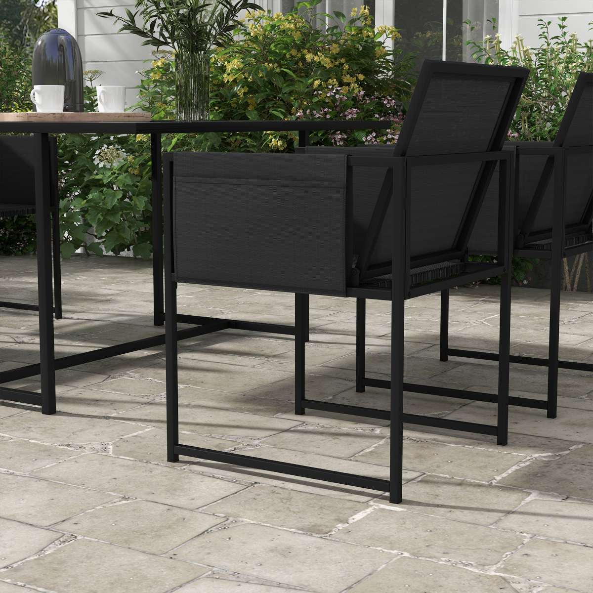 4-Seater Outdoor Dining Set with Adjustable Backrests for Garden