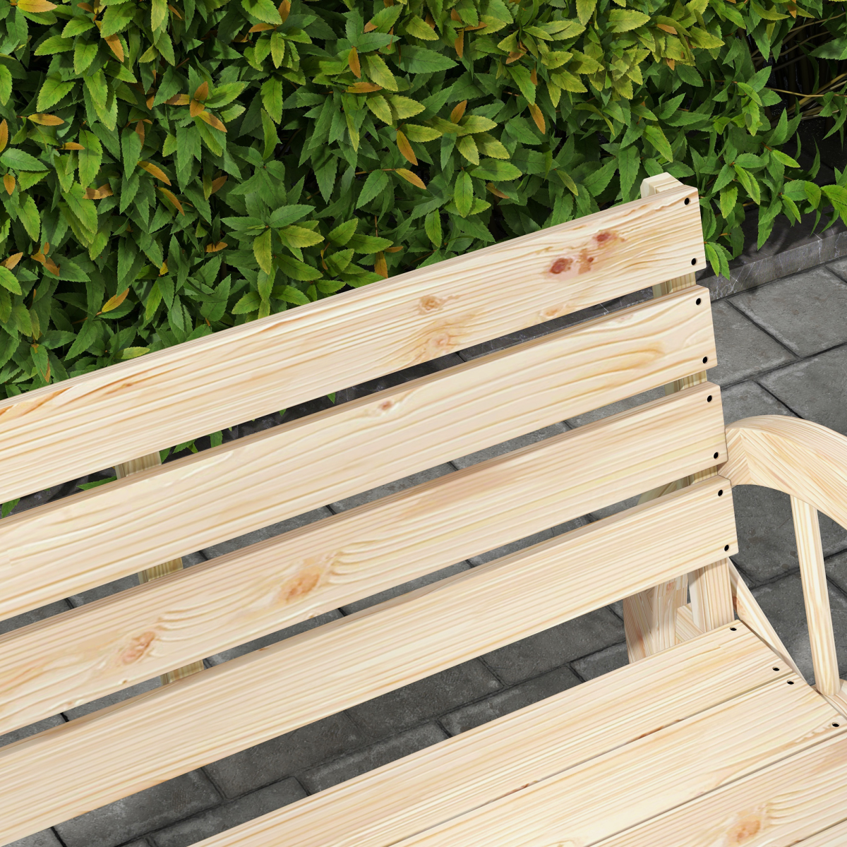 2-Seater Garden Bench with Wagon Wheel Armrests - Natural Fir Wood