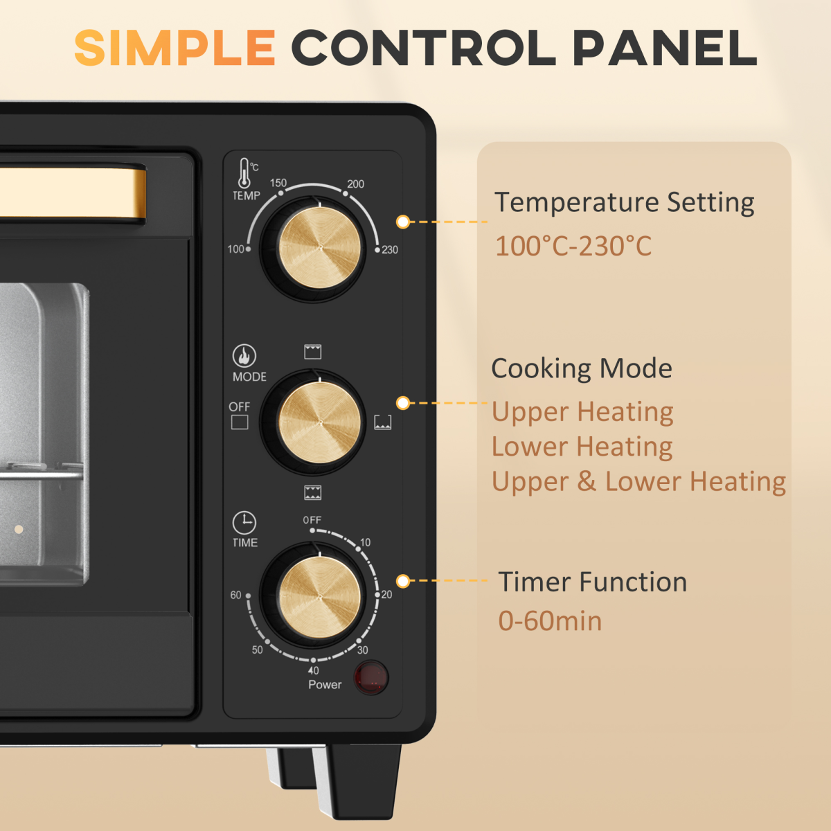 16L Mini Countertop Oven: Adjustable Temp & Timer, 1400W, Sleek Black