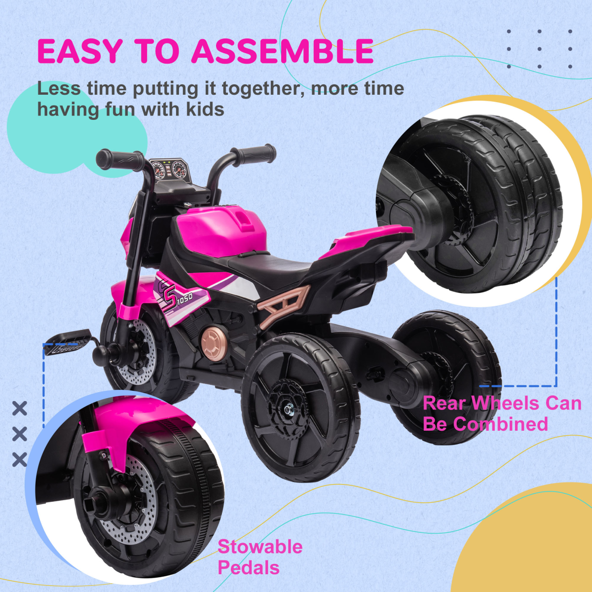 AIYAPLAY 3-in-1 Baby Trike: Tricycle, Sliding Car & Balance Bike - Pink
