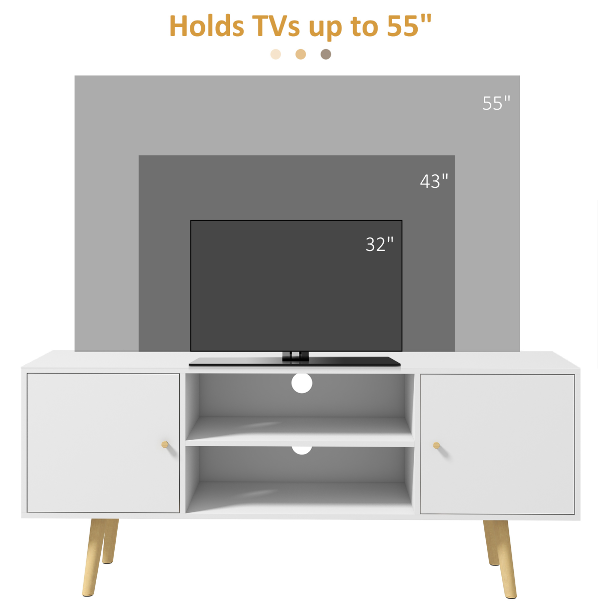 Elegant White TV Stand with Storage & Cable Management for Up to 55" TVs