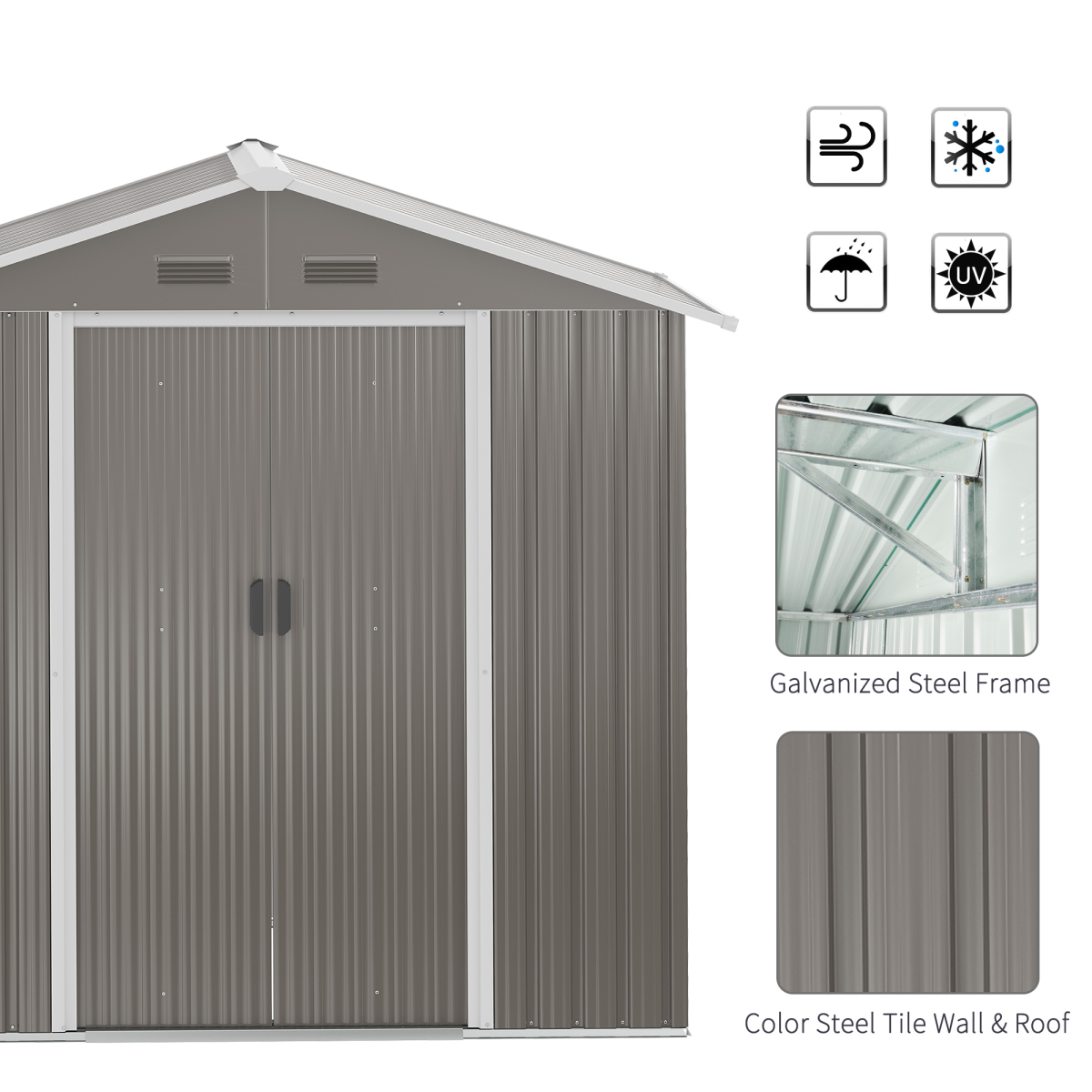 6.5x3.5ft Metal Garden Shed – Rust-Resistant Grey Outdoor Storage