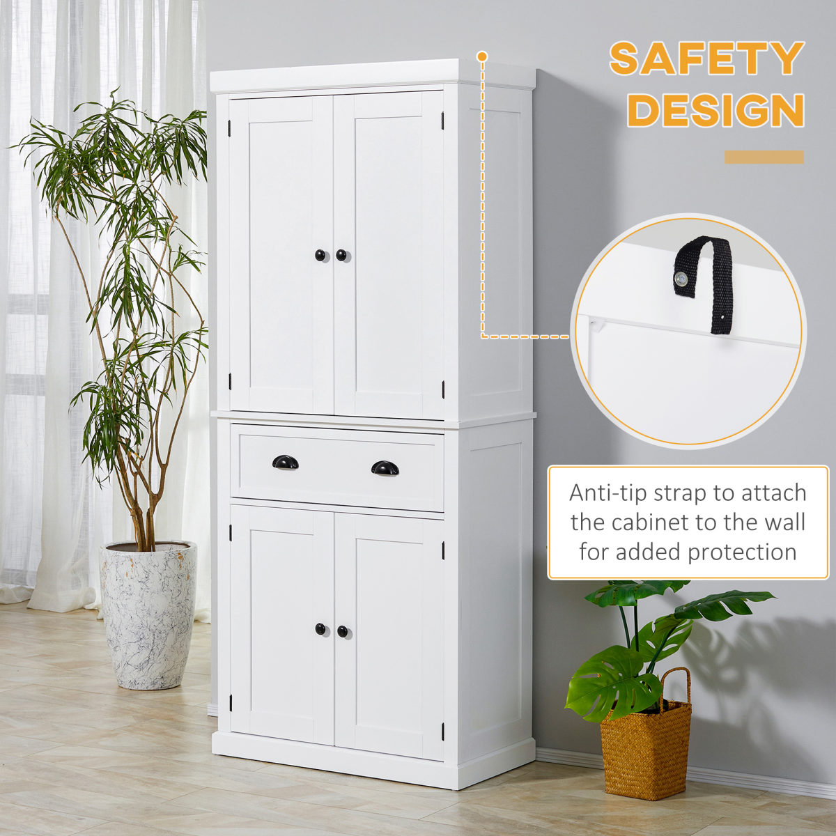 Elegant MDF Freestanding Kitchen Pantry Cabinet - Maximize Storage in Style