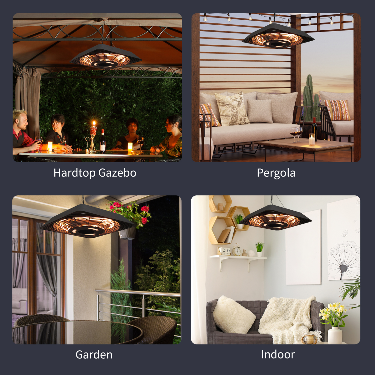 2000W Hanging Ceiling Patio Heater with Remote - Halogen, Aluminium