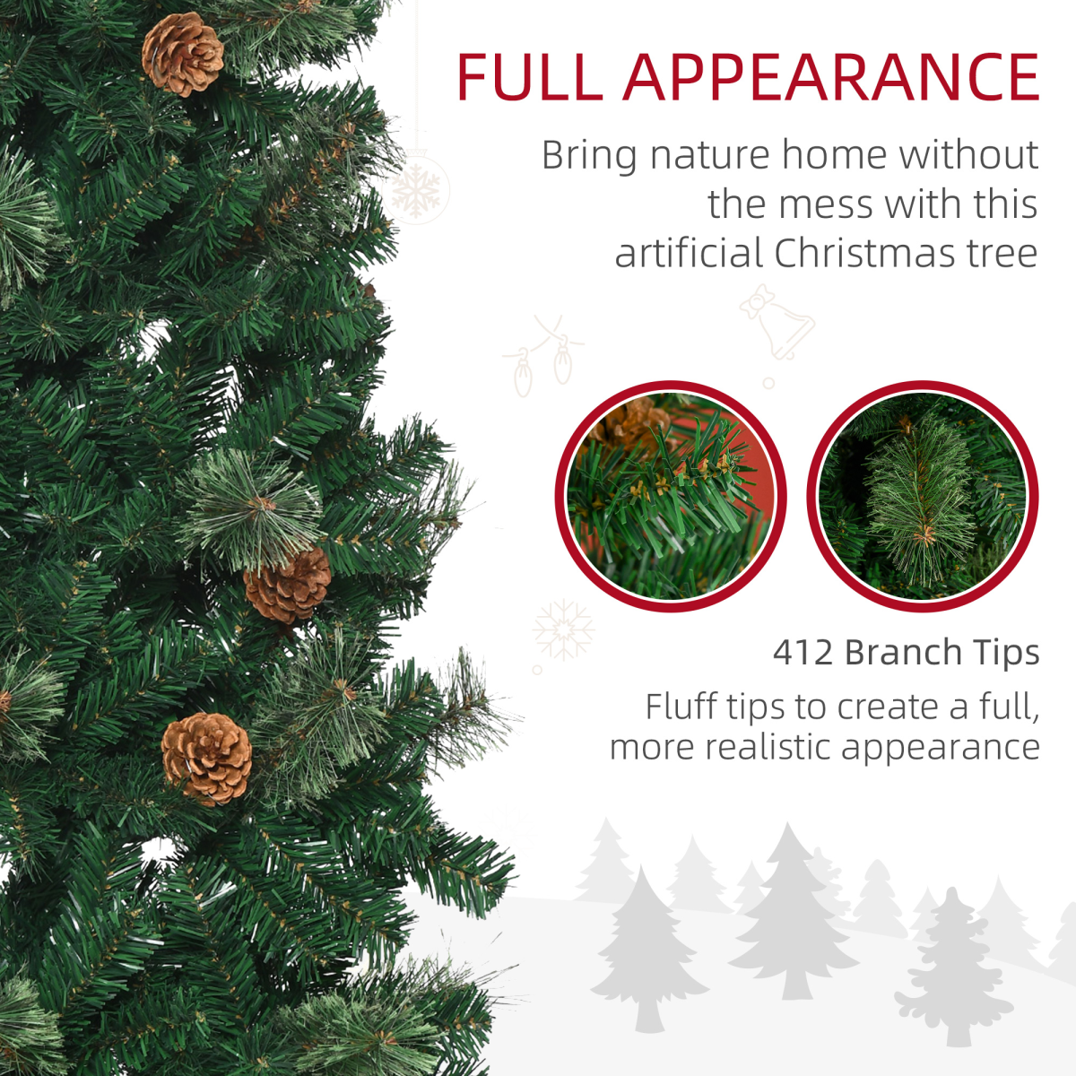 5.5ft Slim Artificial Christmas Tree with Pine Cones - Easy Setup (HOMCOM)