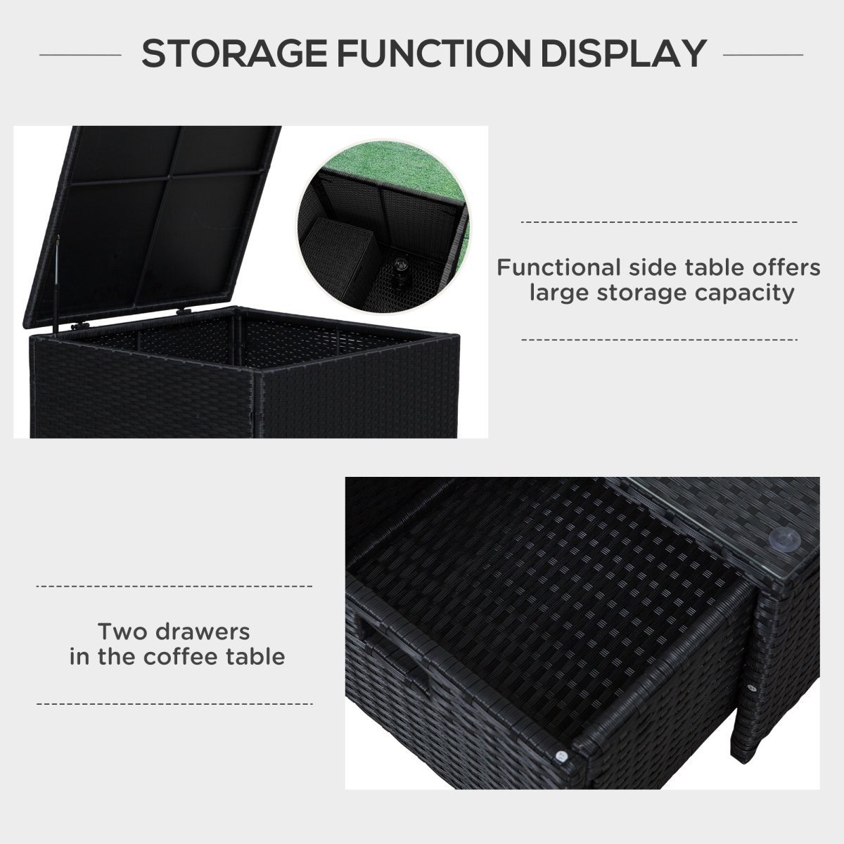 4-Seater Rattan Wicker Outdoor Sofa Set with Storage & Tables - Black