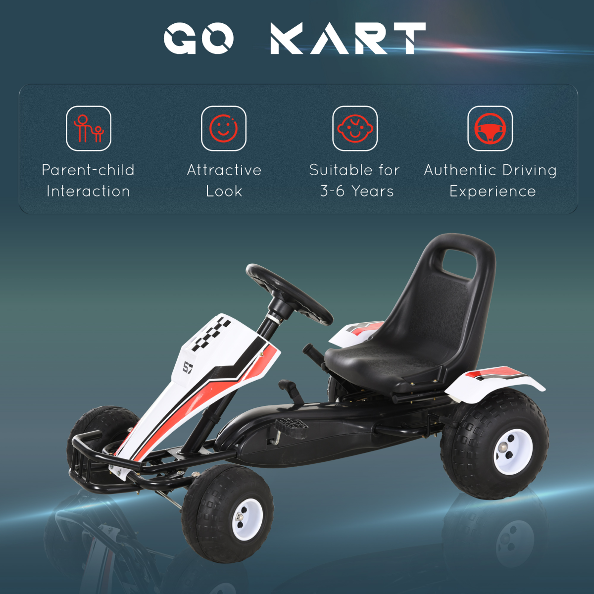 Kids' Racing Pedal Go-Kart with Steering Wheel, Gears & Brakes