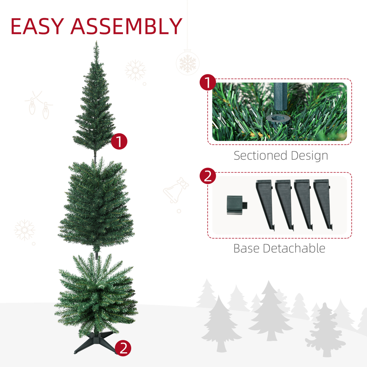 1.8m / 6ft Slim Pencil Christmas Tree, 390 Branch Tips, Flame-Retardant PVC