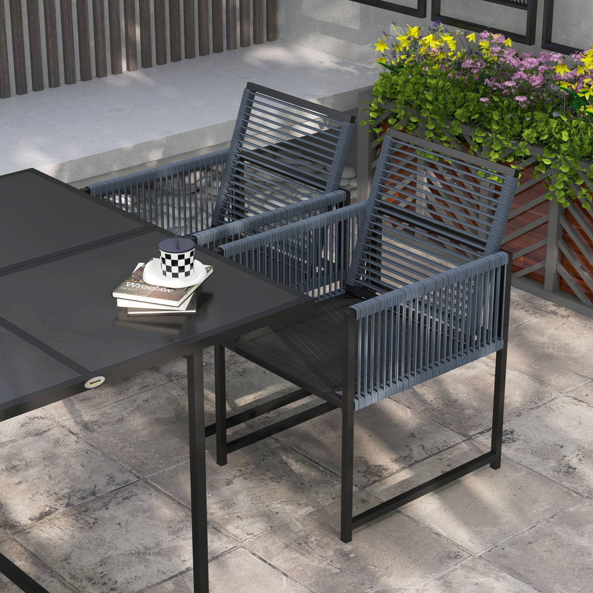 5-Piece Patio Dining Set with Foldable Back - Poolside, Dark Grey