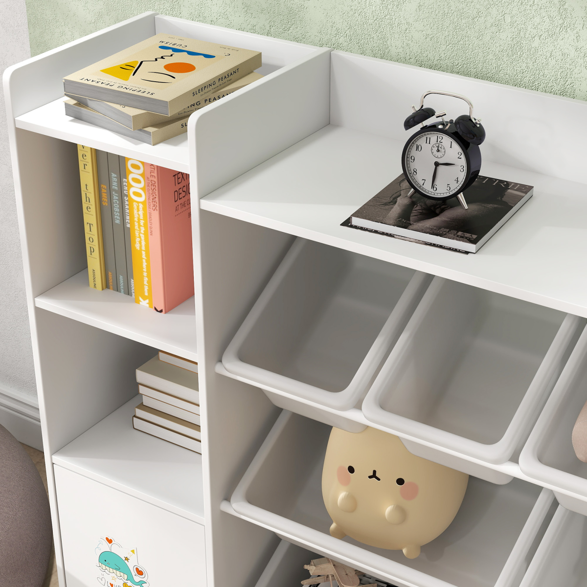 AIYAPLAY Kids Toy Storage Organizer with 8 Removable Bins - White