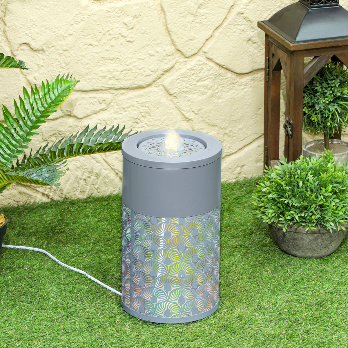 LED Illuminated Outdoor Waterfall Fountain – Serene Garden Oasis