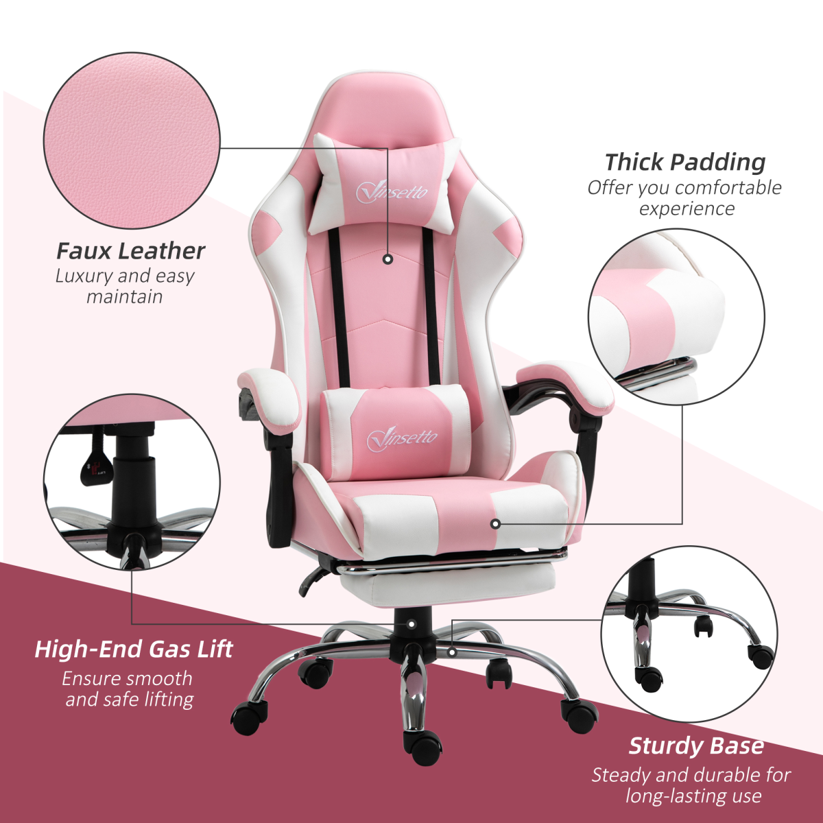 Pink Racing Gaming Chair with Lumbar Support - Ultimate Gamer Recliner