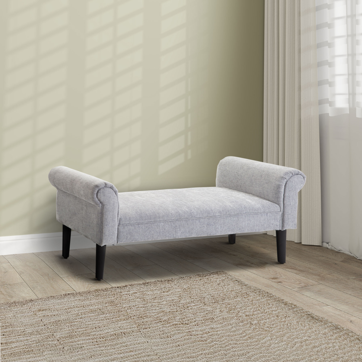 Modern Rolled-Arm Bench & Bed-End Ottoman - Bedroom & Entryway Seat