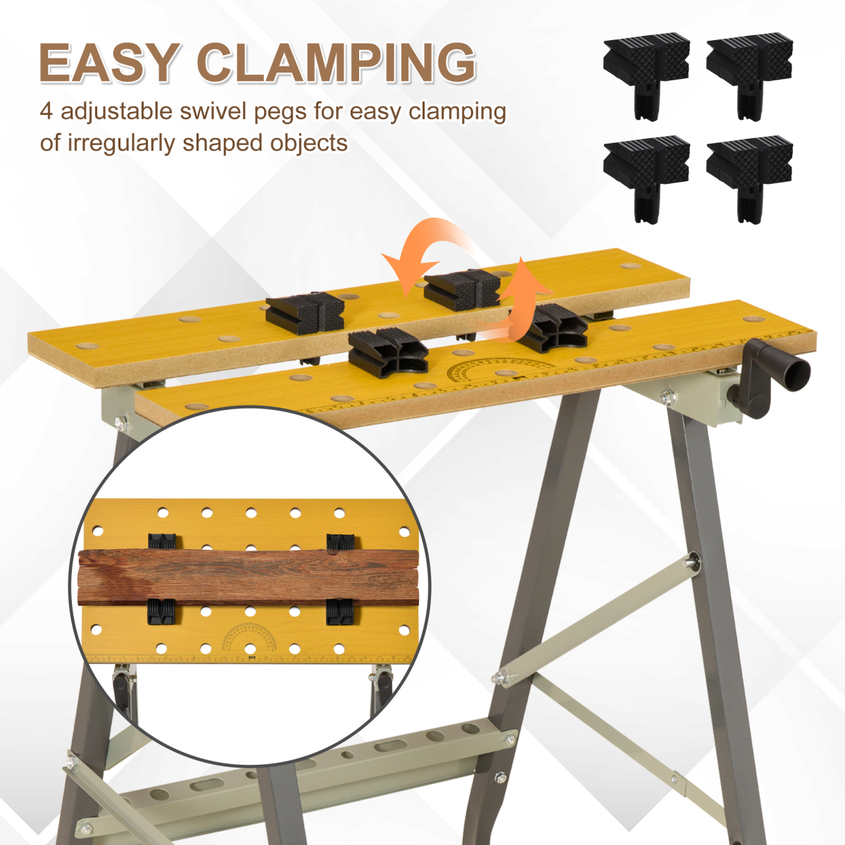 4-in-1 Work Bench: Sawhorse, Clamp Table, Ruler & Protractor, Foldable
