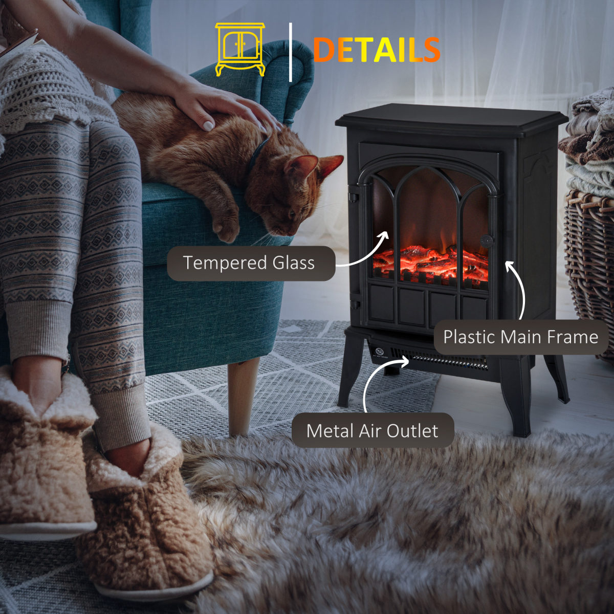 CozyGlow Electric Fireplace with Realistic LED Flames & Dual Heat Settings