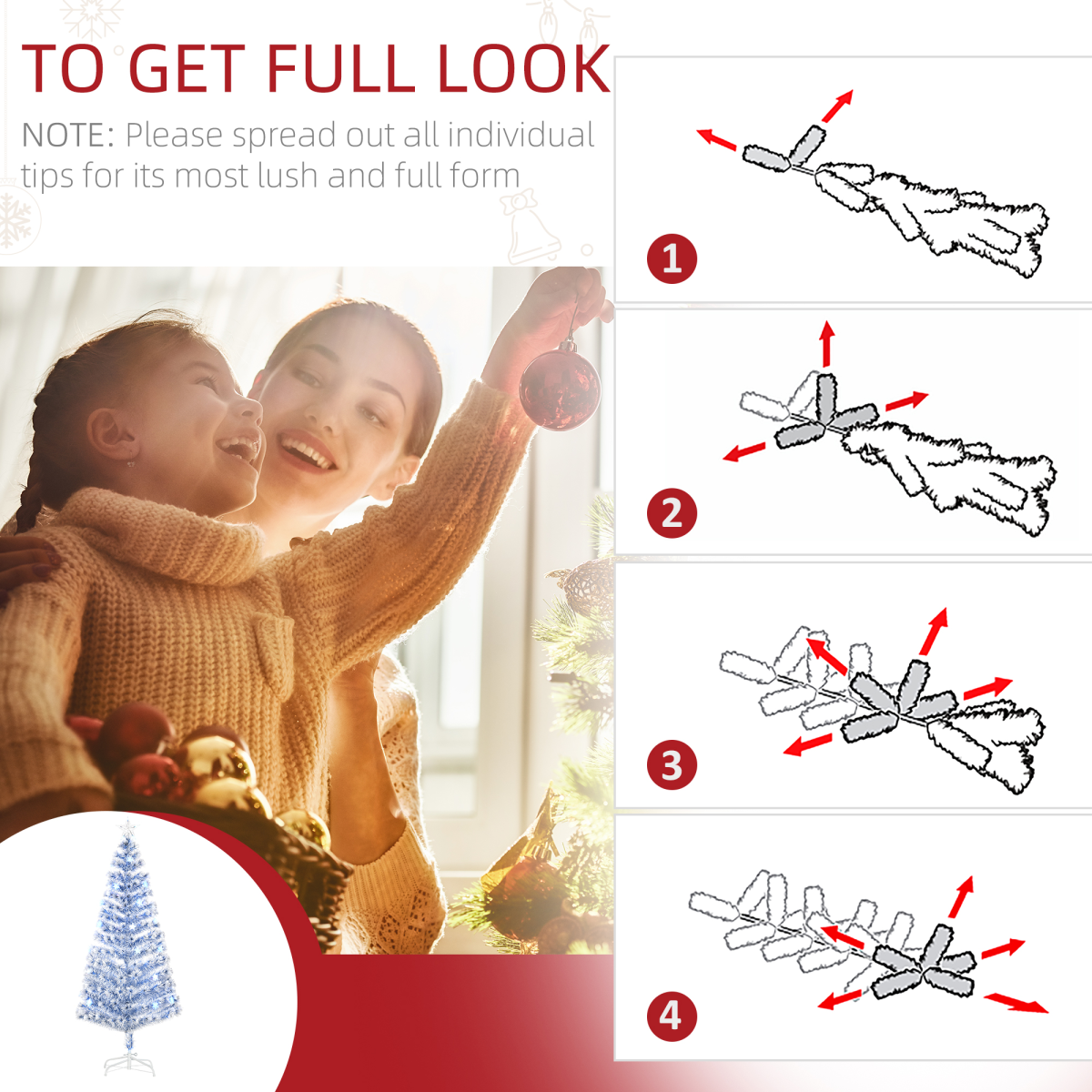 HOMCOM Fibre Optic Christmas Tree - 26 LEDs, White/Blue, Foldable