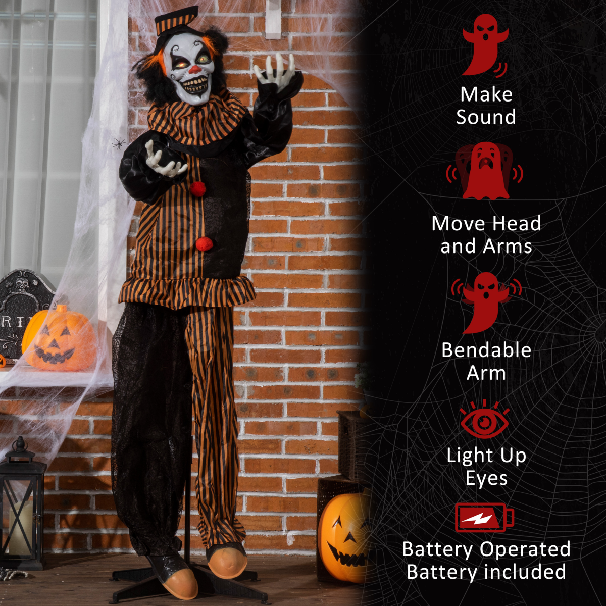 67-Inch Outdoor Life-Size Talking Circus Clown with Light-Up Eyes