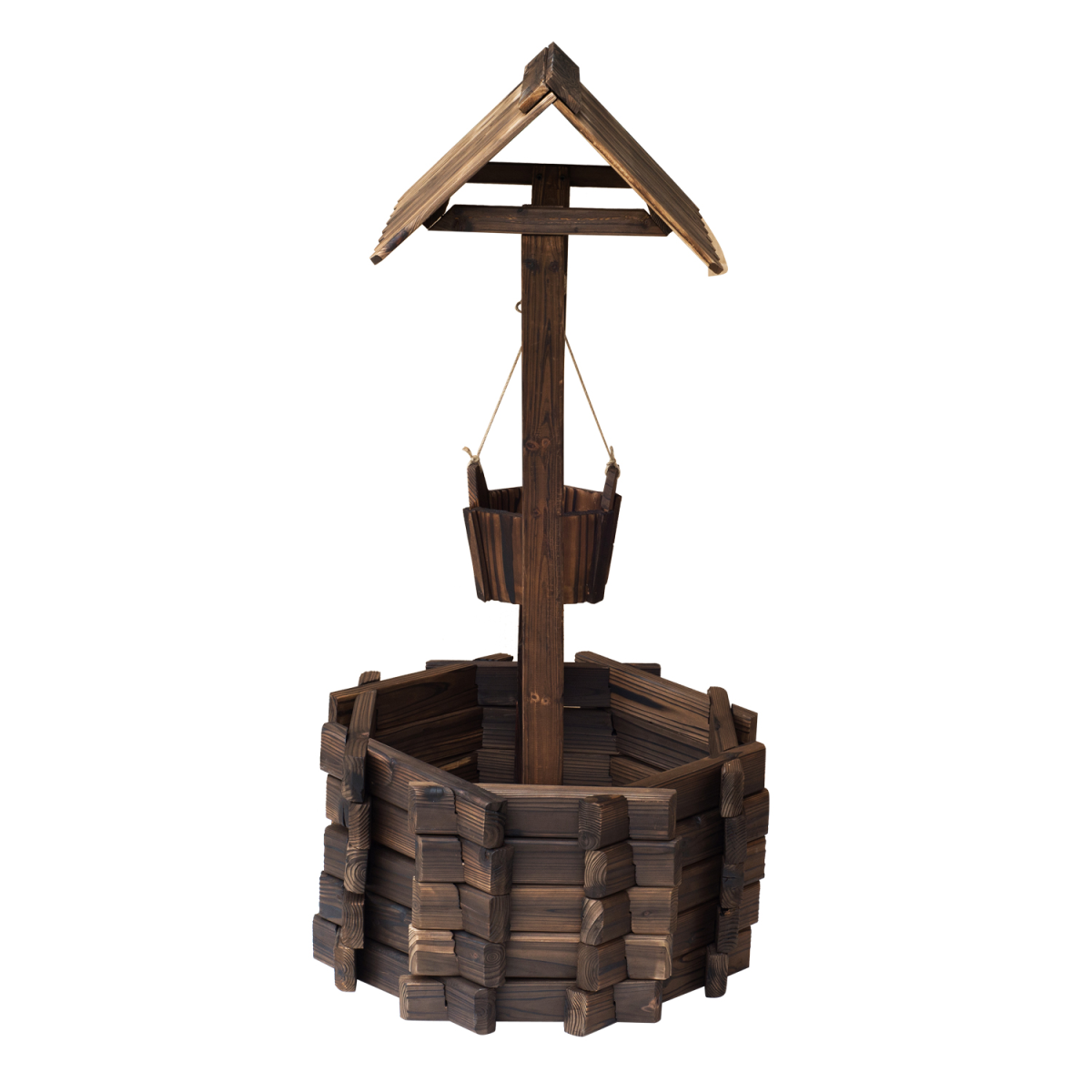 Wishing Well Planter Bucket - 60L, 55cm W x 114cm H, Brown