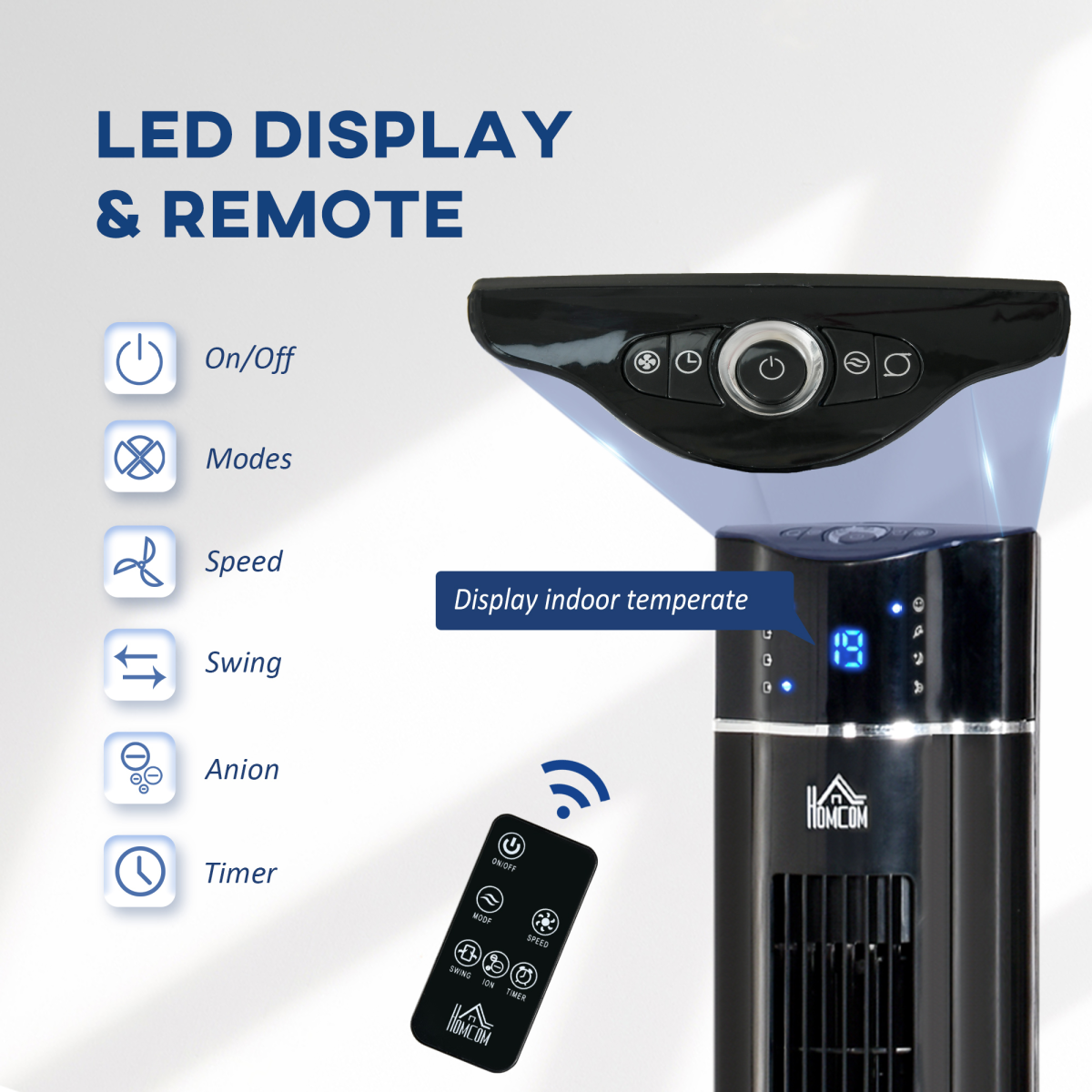 Tower Fan: 3 Speeds, Oscillating, 8-Hour Timer & Remote Control - Black