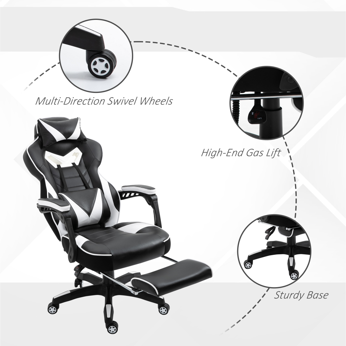 Ergonomic Gaming Chair with Reclining Footrest - Stylish White Office Comfort