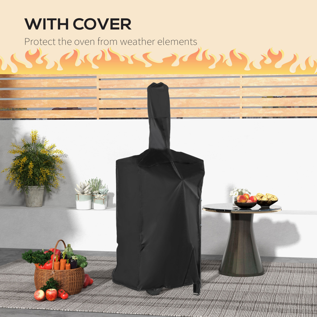 Outdoor Pizza Oven & Charcoal Grill with Rain Cover, Shelf & Wheels
