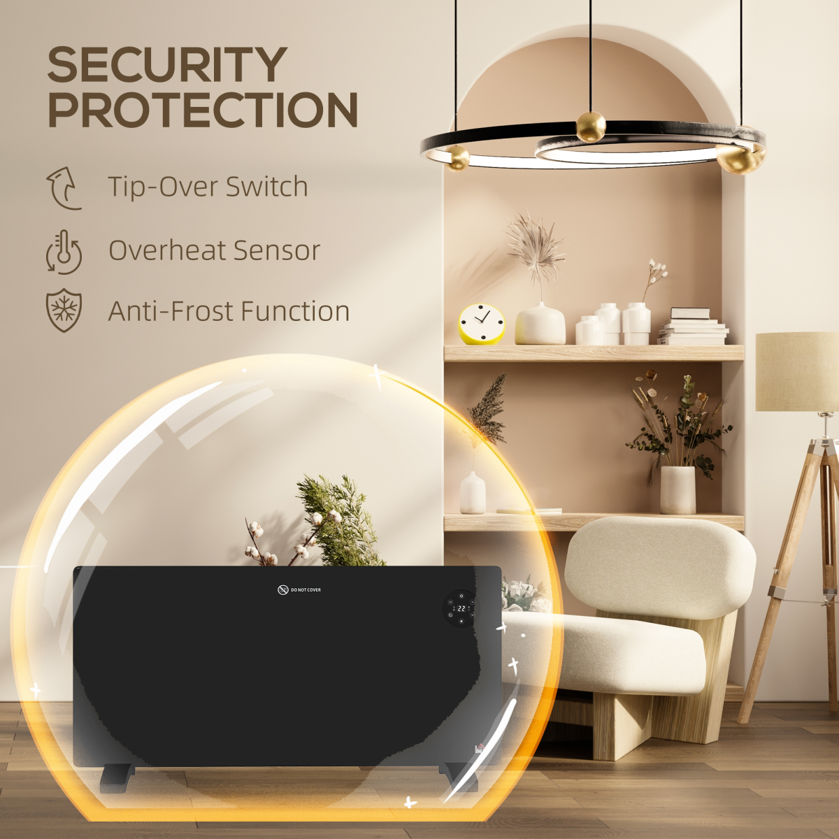 2000W Slim Convector Heater: Quiet, LED Display, Wall-Mountable