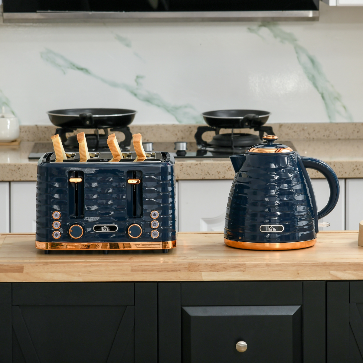 Chic Kettle & Toaster Set: 1.7L Rapid Boil & 4-Slice Marvel in Blue