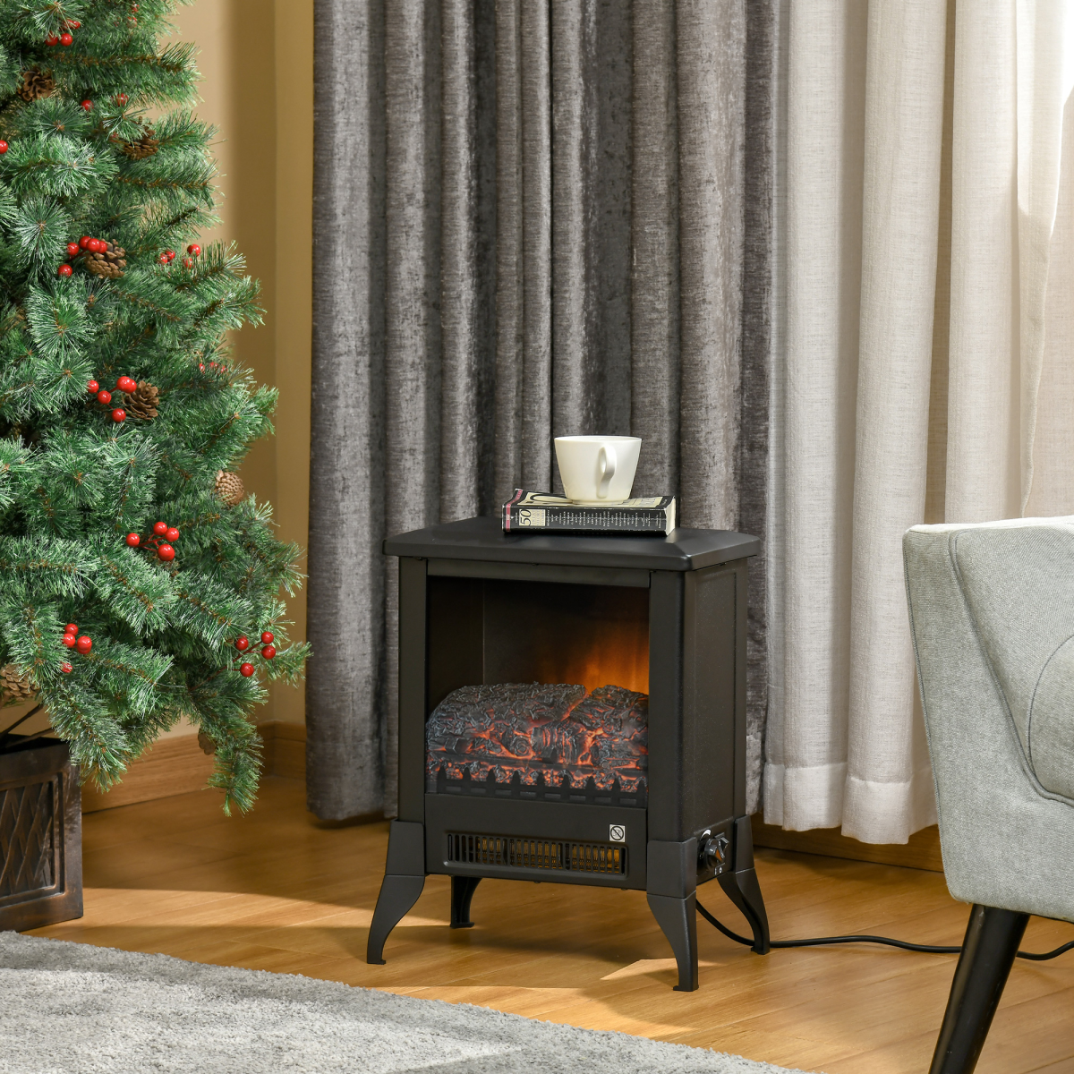 Stylish Electric Fireplace: Adjustable Heat & Overheat Protection!