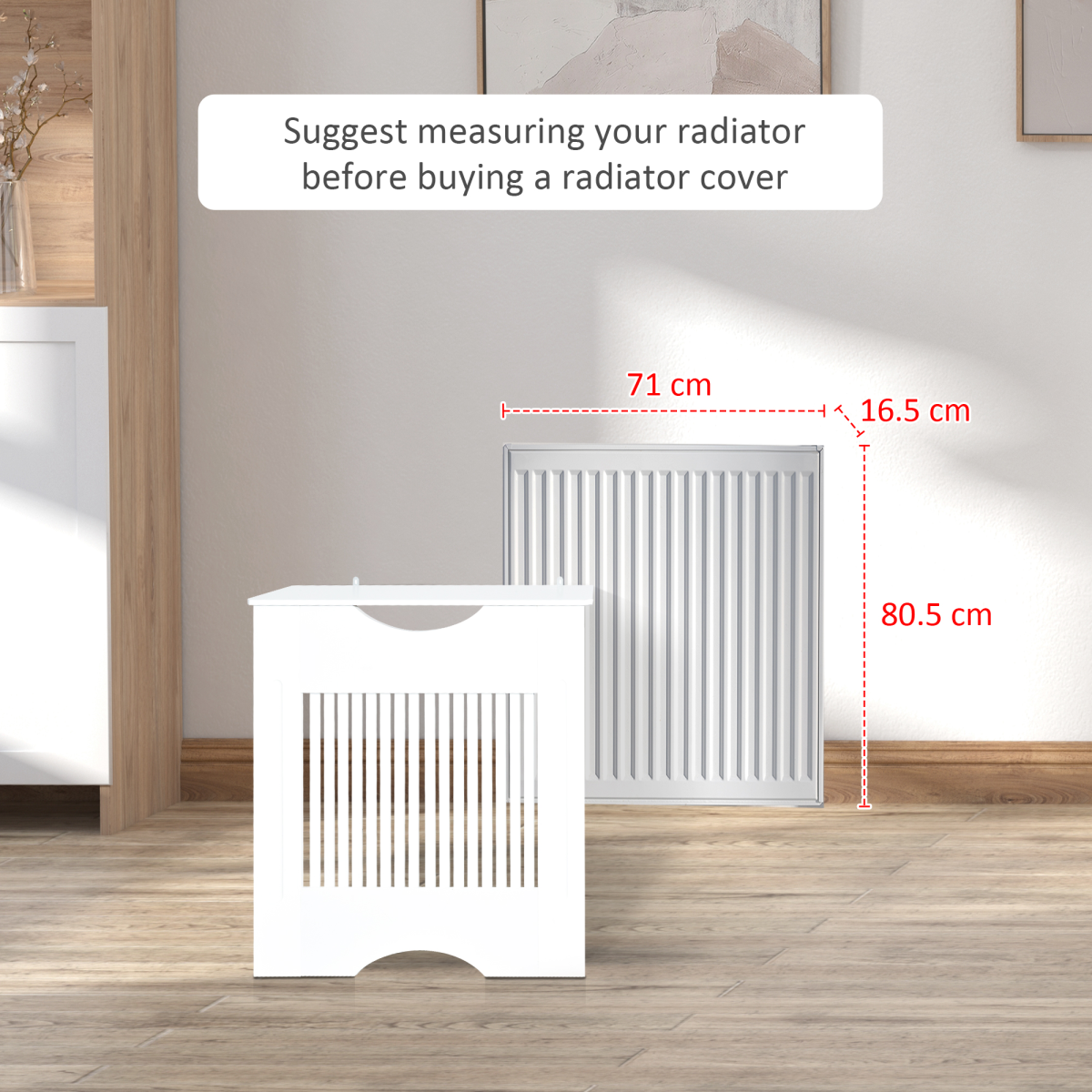 Elegant White Radiator Cover with Slatted Design & Stylish Worktop