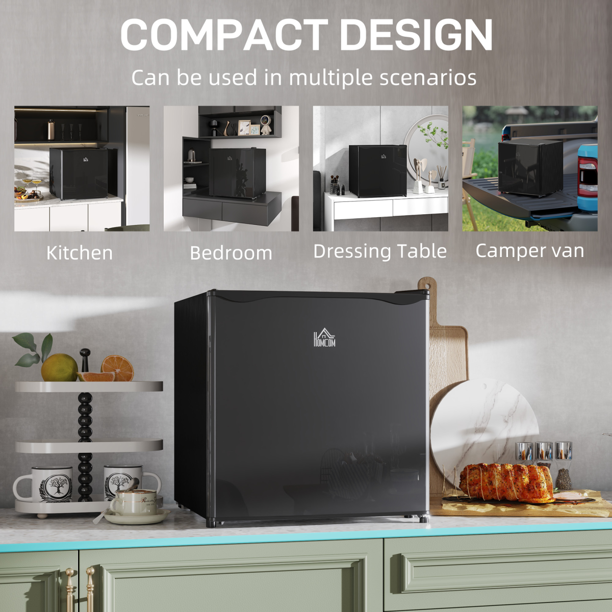 46L Compact Countertop Mini Fridge with Top Chiller - Sleek Black Design
