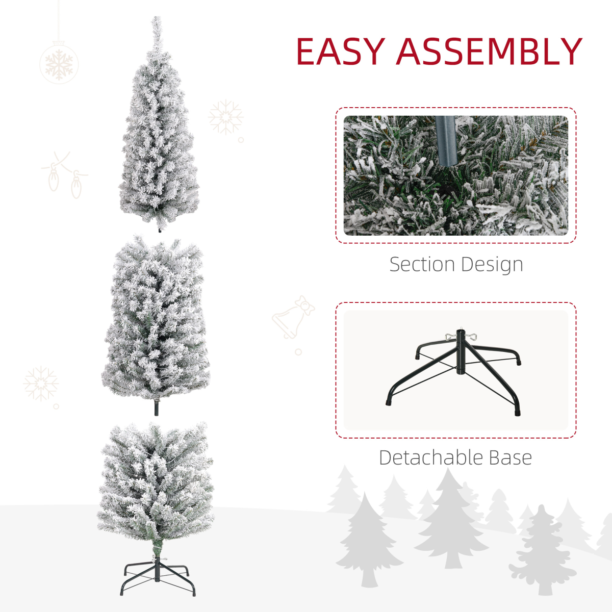 7' Artificial Christmas Tree with Flocked Tips, LED Lights, Decoration