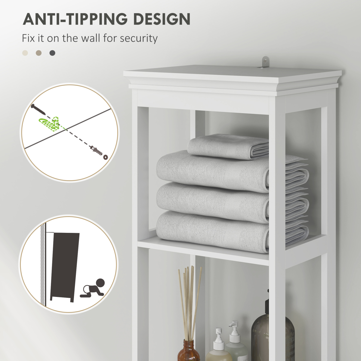 Slim Stylish Bathroom Storage Cabinet - Open Shelves & Drawer