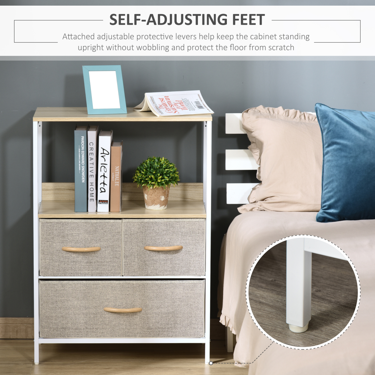 Elegant 3-Drawer Fabric Storage Unit with Shelves - Stylish Home Organizer