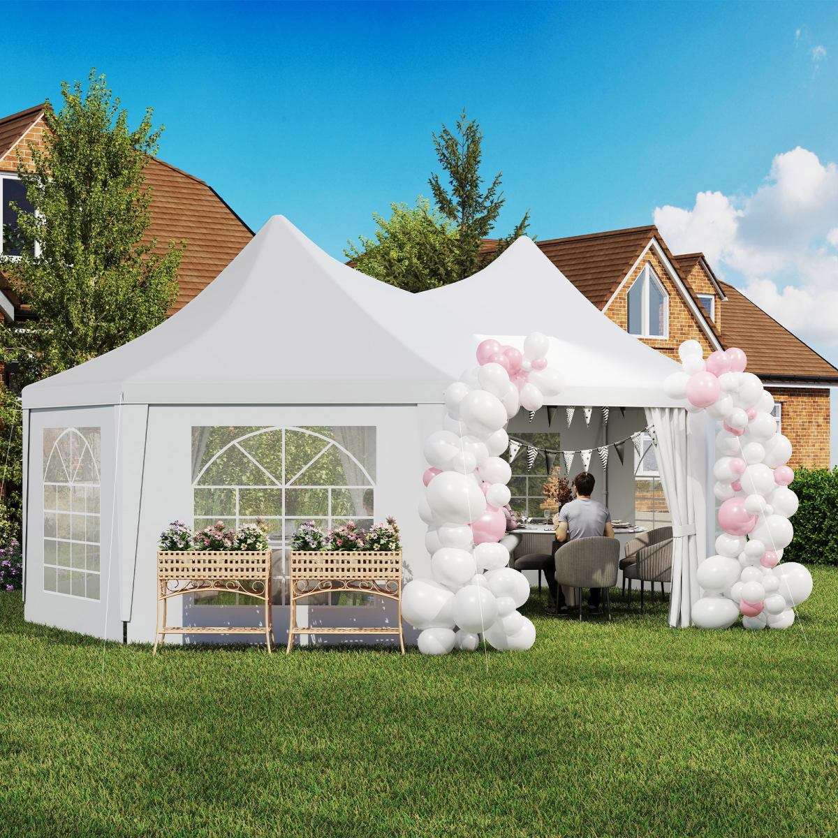 6.8x5m Elegant Octagonal Garden Gazebo - Heavy Duty Wedding Tent